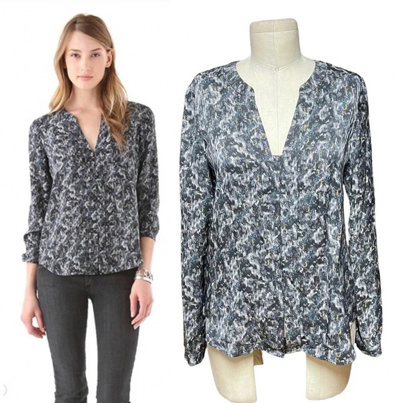 Theory Ruisa Caligula Multi Color Silk Blouse Gray Blue Size XS - Picture 1 of 9